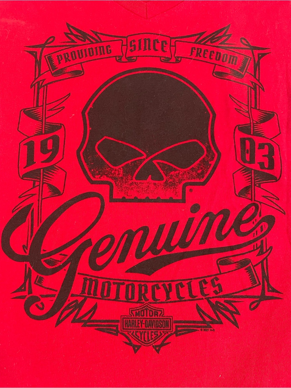 Harley-Davidson Women’s Red Graphic V-Neck Tee Wild West Lubbock TX Size S